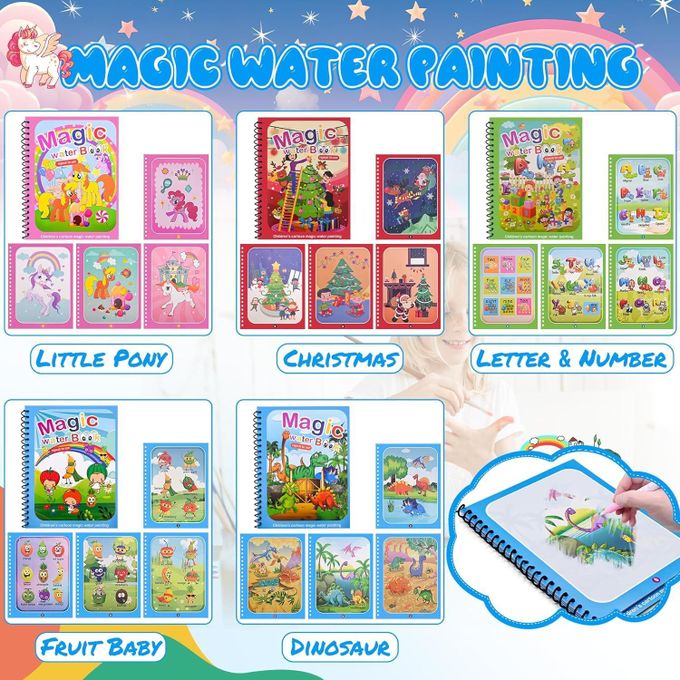 كتاب التلوين السحري بالماء للأطفال – Magic Water Book قابل لإعادة الاستخدام مع قلم مائي