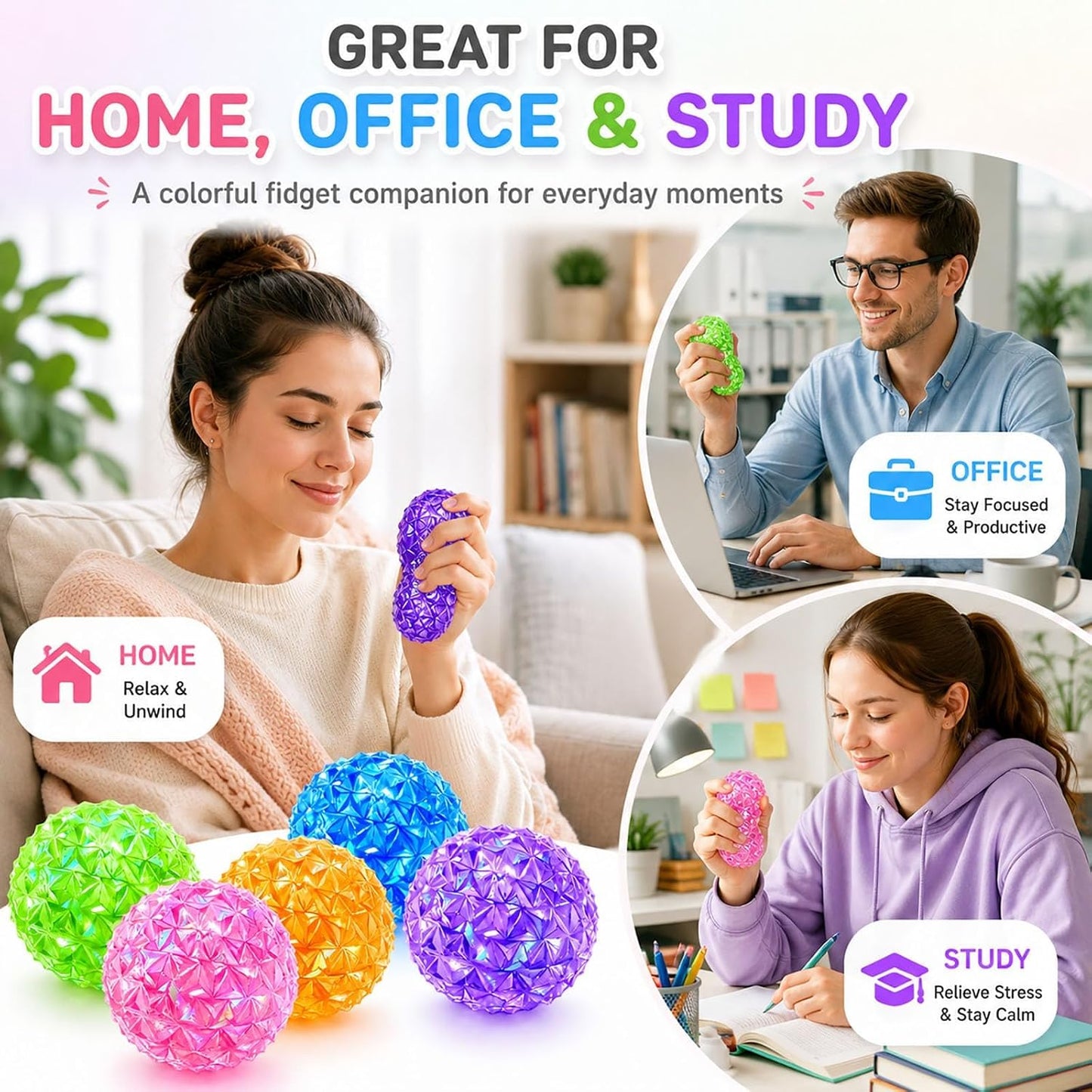 سكوشي الكرة الكريستالية الماسية للأطفال لتخفيف التوتر – لعبة ضغط حسية ناعمة | Crystal Diamond Ball Squishy Stress Relief Toy for Kids – Soft Sensory Fidget Squeeze Toy