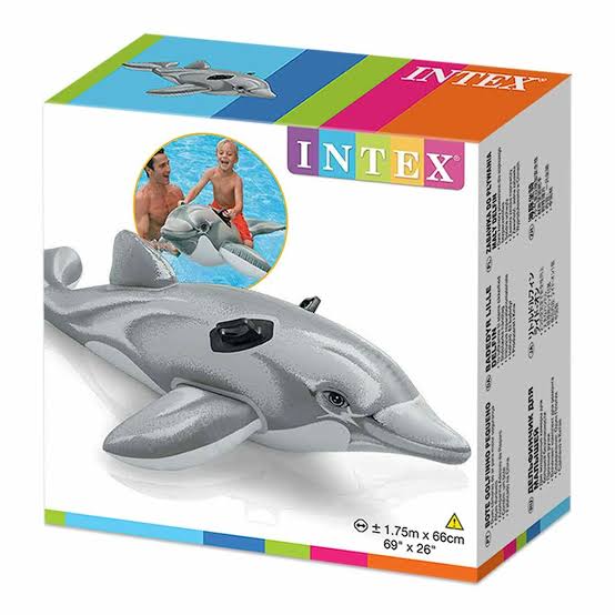 عوامة دولفين قابلة للنفخ للأطفال – لعبة ركوب مائية للمسبح والبحر بمقابض أمان 🐬🌊INTEX