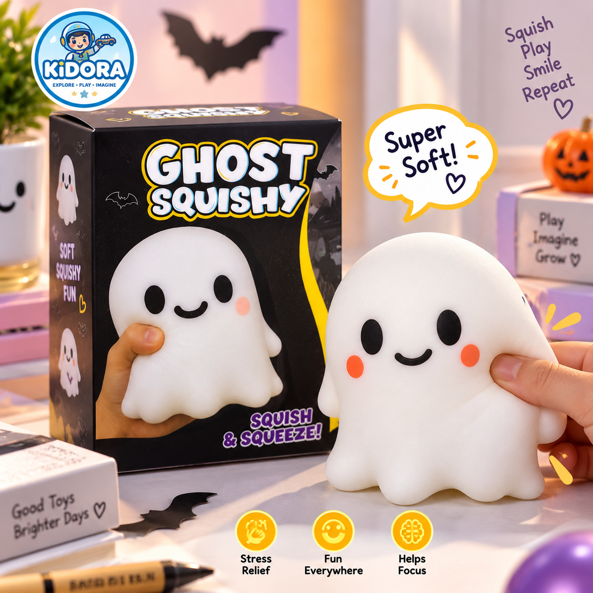 لعبة الشبح السكوشي لتخفيف التوتر | Ghost Squishy Stress Relief & Fidget Toy