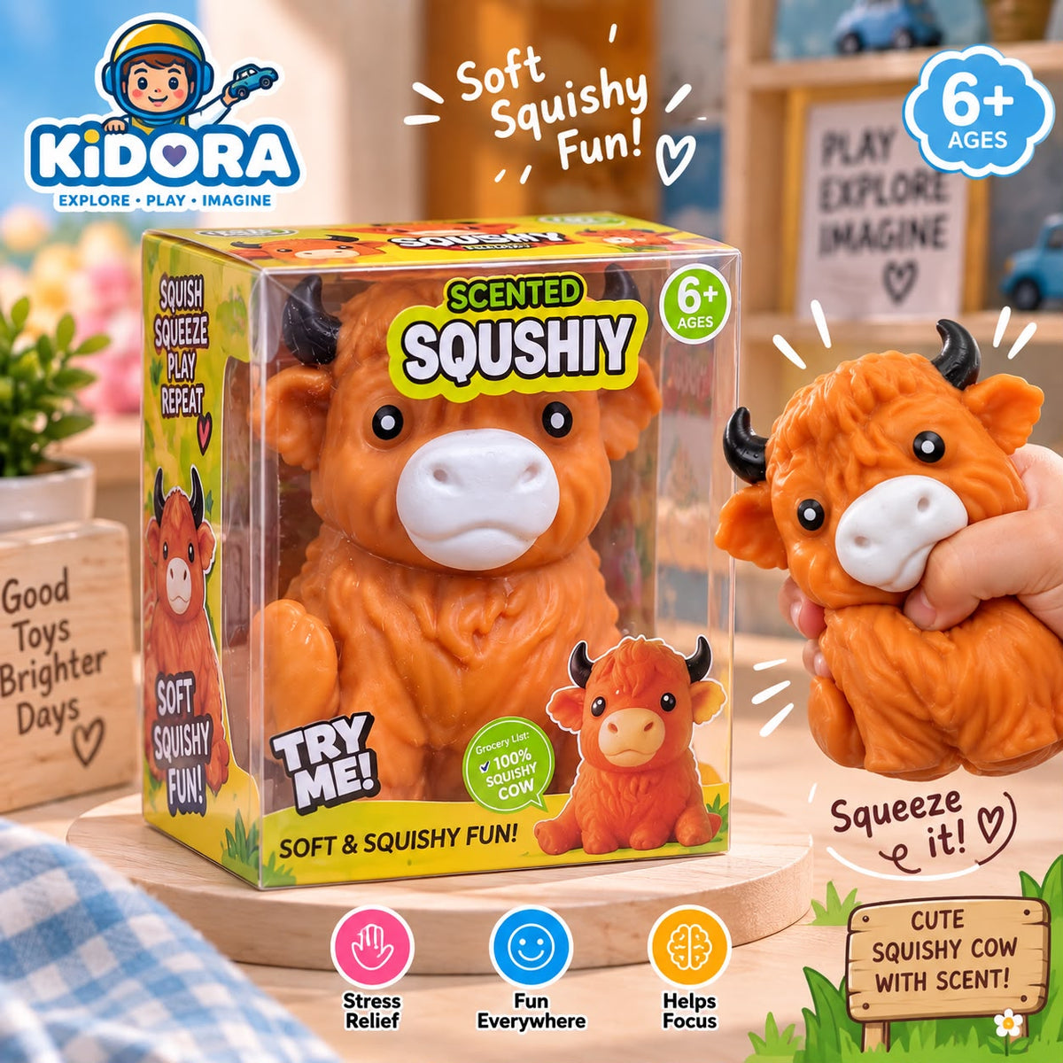 لعبة سكوشي البقرة الكيوت لتخفيف التوتر | Cute Cow Squishy Stress Relief Toy