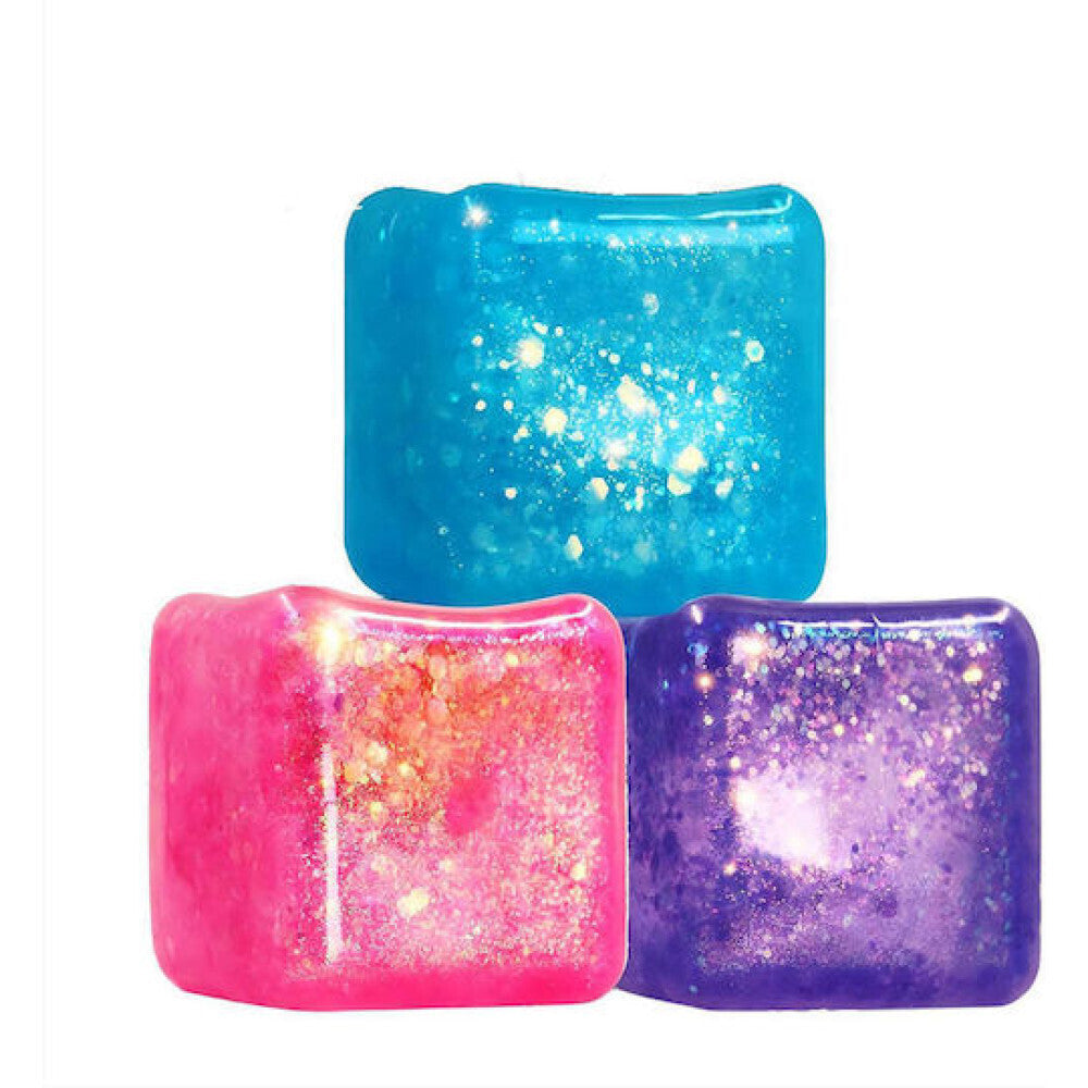 سكووشي مكعبات الجليتر | Glitter Cube Squishy – Soft Sensory Toy ✨🧊