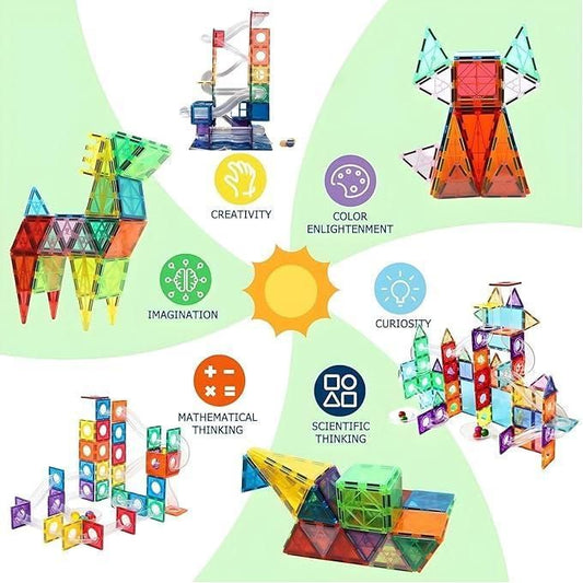 مكعبات البناء المغناطيسية مع مسار الكرات – 97 قطعة (Magnetic Marble Run Building Blocks)