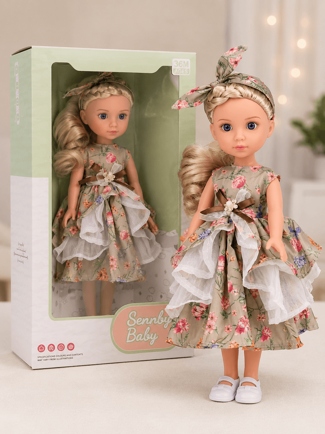 عروسة سيليكون كيوت بشعر أشقر وفستان زهور وردي | Cute Silicone Doll with Blonde Hair & Pink Floral Dress