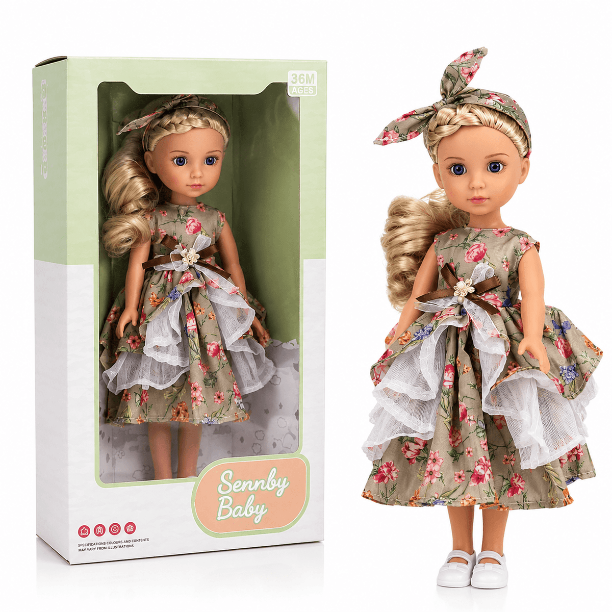 عروسة سيليكون كيوت بشعر أشقر وفستان زهور وردي | Cute Silicone Doll with Blonde Hair & Pink Floral Dress