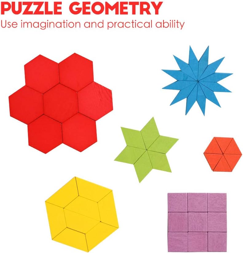 لعبة Pattern Blocks التعليمية – مجموعة تركيب الأشكال الهندسية 155 قطعة مع بطاقات تحدي