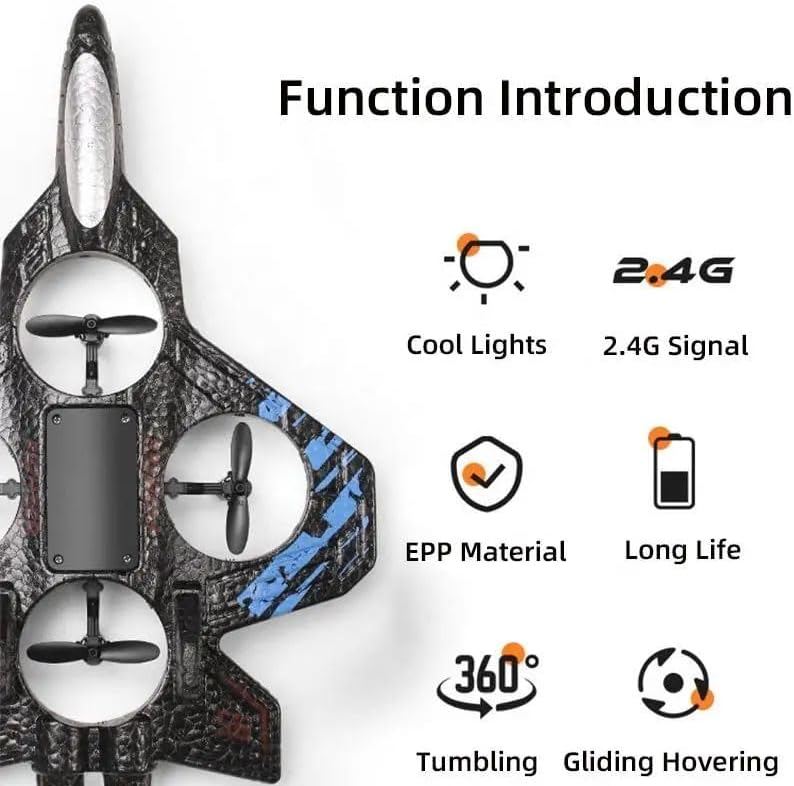 طائرة درون مقاتلة RC 2 في 1 – ريموت كنترول بإضاءة LED وبطارية قابلة للشحن USB