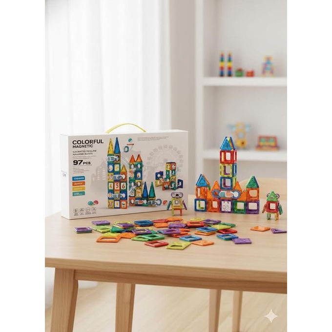 مكعبات البناء المغناطيسية مع مسار الكرات – 97 قطعة (Magnetic Marble Run Building Blocks)