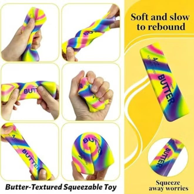 سكووشي الزبدة قوس قزح | Rainbow Butter Squishy – Soft Sensory Toy 🌈🧈