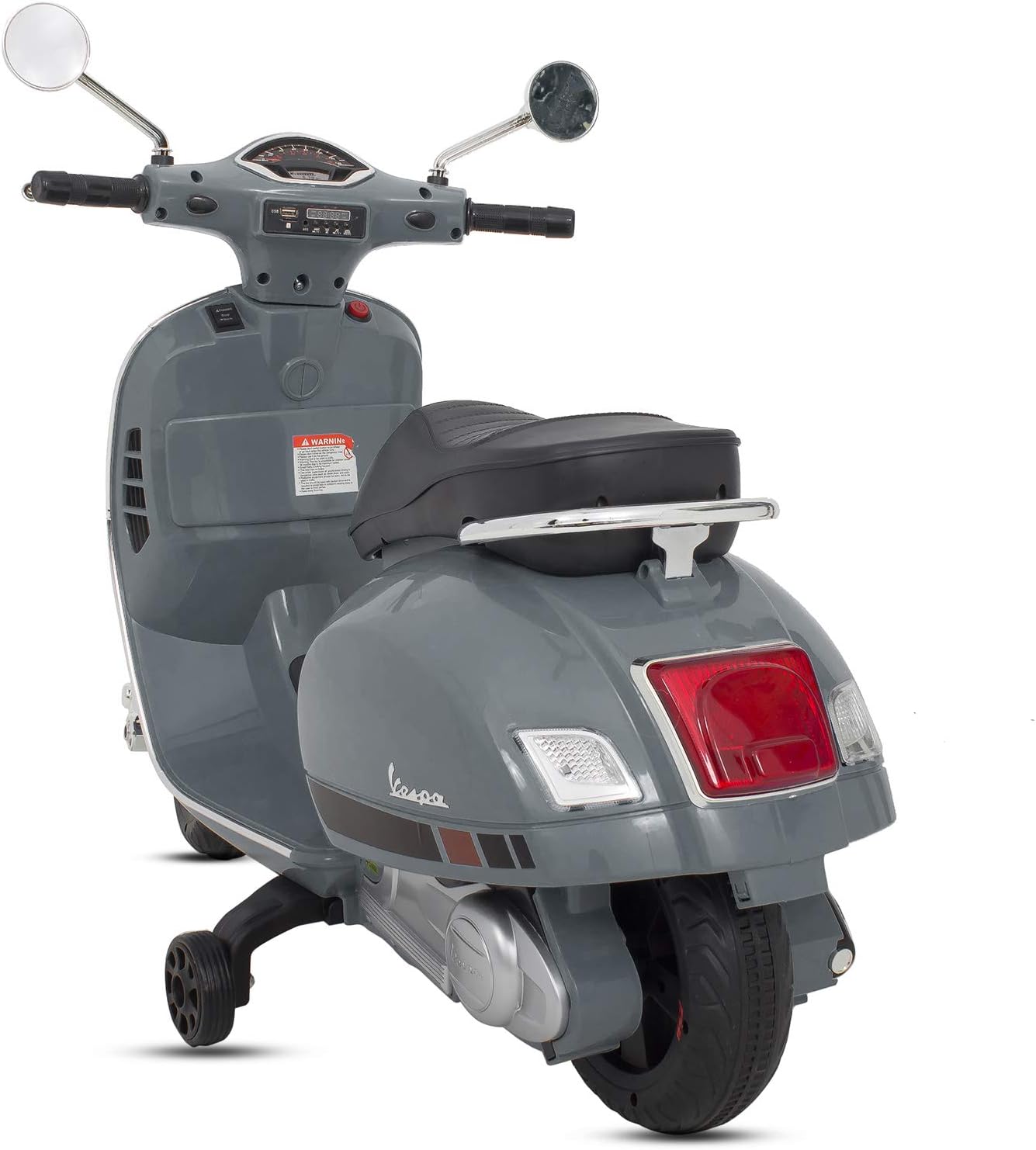 سكوتر كهربائي للأطفال بتصميم فيسبا كلاسيكي مع عجلات مساعدة وإضاءة LED | Kids Electric Vespa Style Scooter with Training Wheels & LED Lights