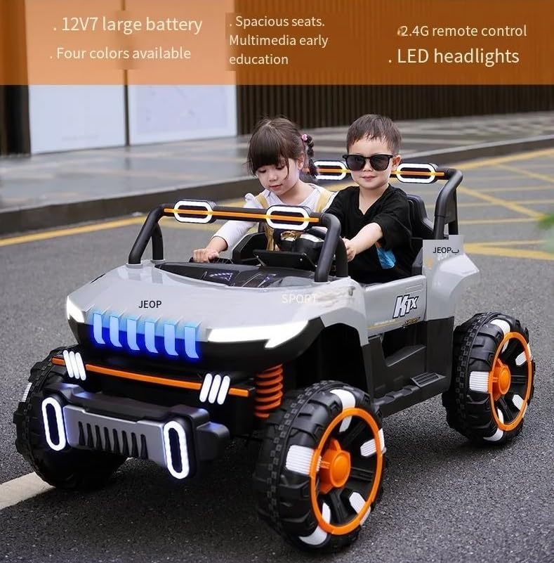 سيارة UTV كهربائية للأطفال 4×4 – جيب دفع رباعي بمقعدين، بطارية قابلة للشحن، إضاءة LED، عجلات EVA، وموسيقى 🎵🚙