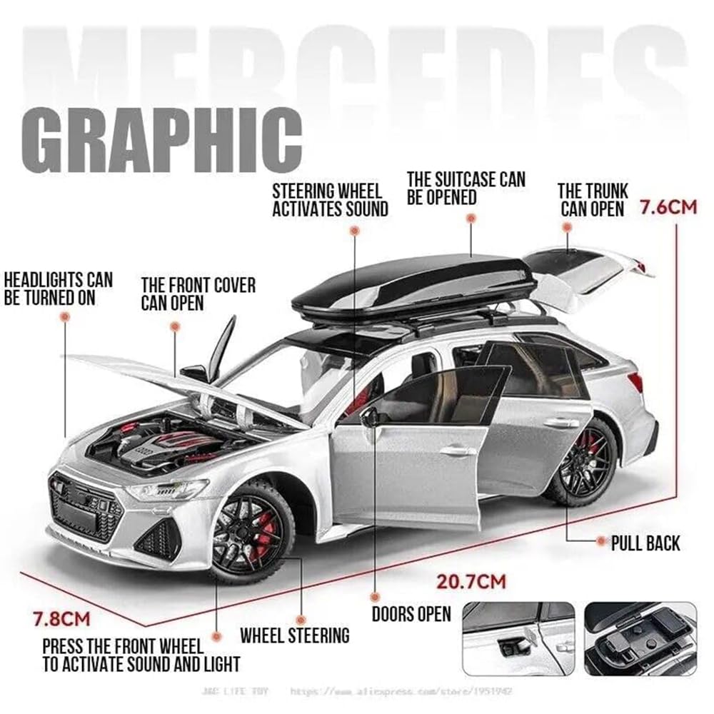 سيارة أودي RS6 أفانت المعدنية مع صندوق سقف – Die-Cast Audi RS6 Avant 1:32