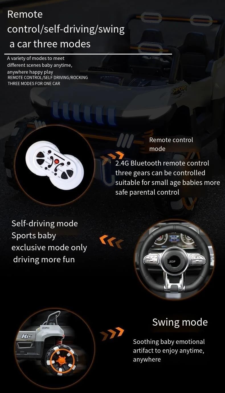 سيارة UTV كهربائية للأطفال 4×4 – جيب دفع رباعي بمقعدين، بطارية قابلة للشحن، إضاءة LED، عجلات EVA، وموسيقى 🎵🚙