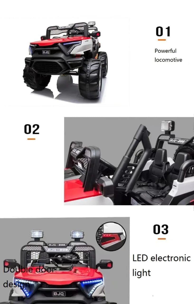 جيب كهربائي للأطفال دفع رباعي 4×4 – تصميم أوف رود بإضاءة LED وعجلات عريضة 🛻