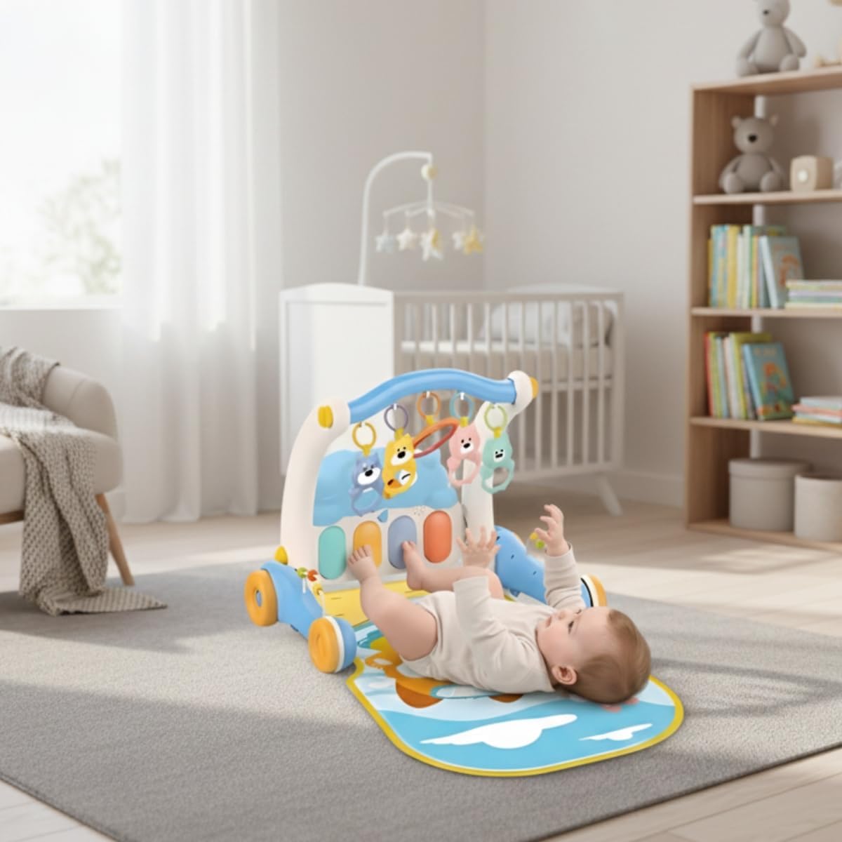 مشاية أطفال 2 في 1 مع بساط ألعاب ولوحة موسيقية تعليمية | 2-in-1 Baby Activity Walker & Play Mat