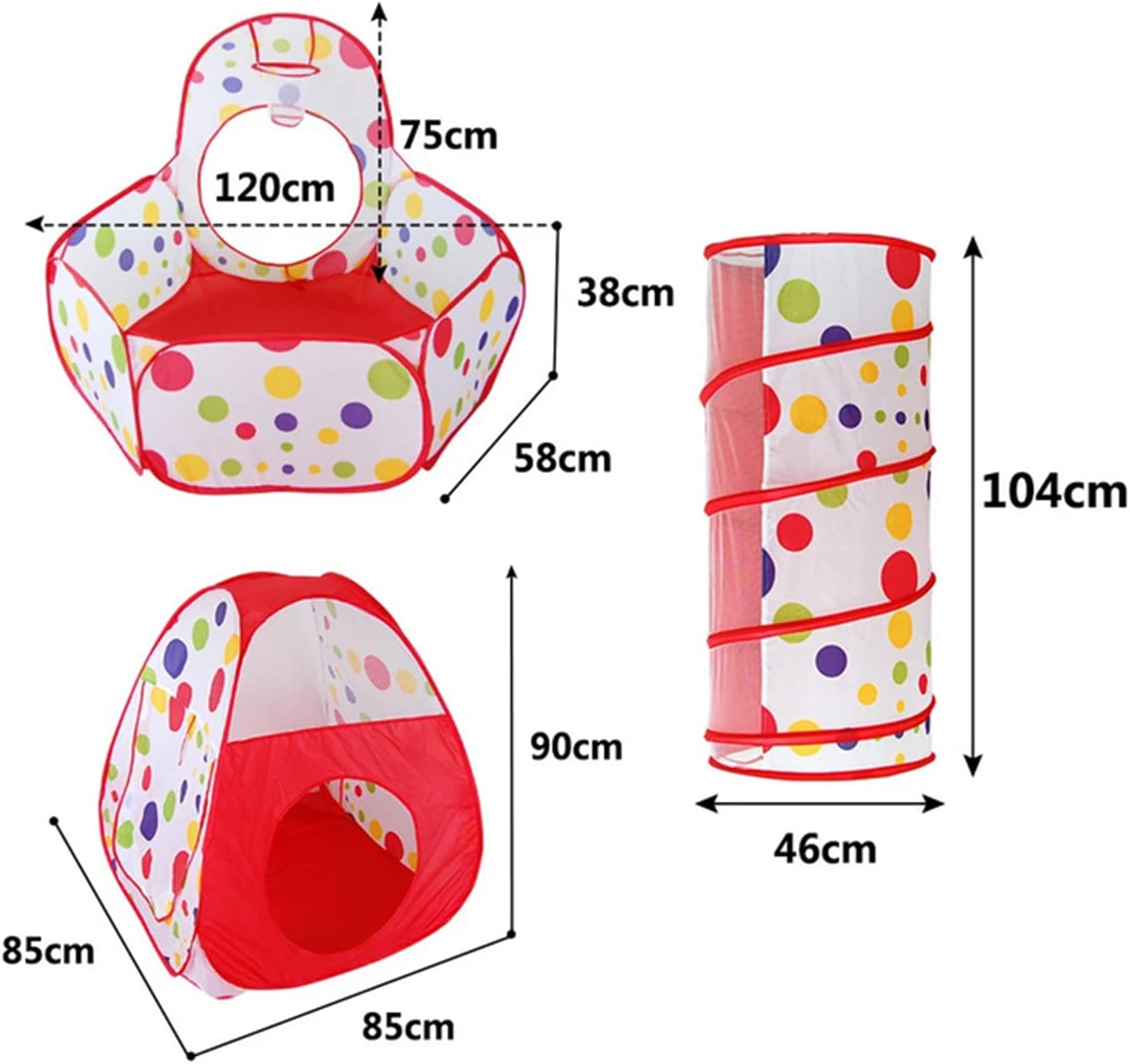 خيمة ألعاب الأطفال 3 في 1 مع نفق وحوض كرات | 3-in-1 Kids Play Tent with Tunnel & Ball Pit