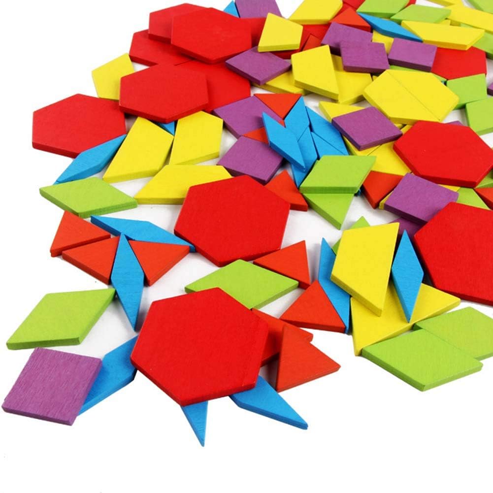 لعبة Pattern Blocks التعليمية – مجموعة تركيب الأشكال الهندسية 155 قطعة مع بطاقات تحدي