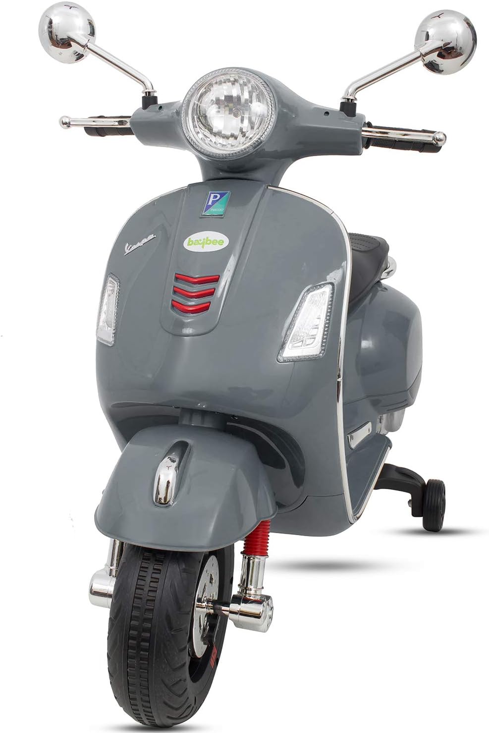 سكوتر كهربائي للأطفال بتصميم فيسبا كلاسيكي مع عجلات مساعدة وإضاءة LED | Kids Electric Vespa Style Scooter with Training Wheels & LED Lights