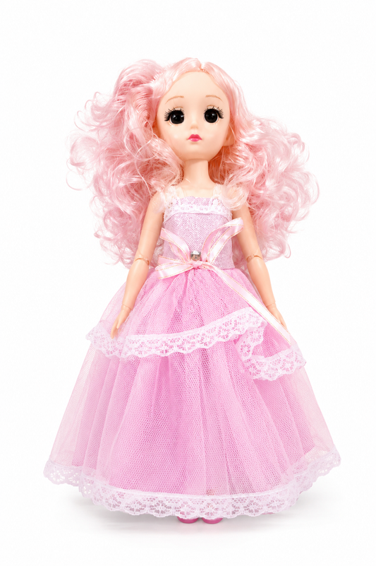 Princess Fashion Doll for Girls – Pink Dress Dress-Up Toy with Long Curly Hair
