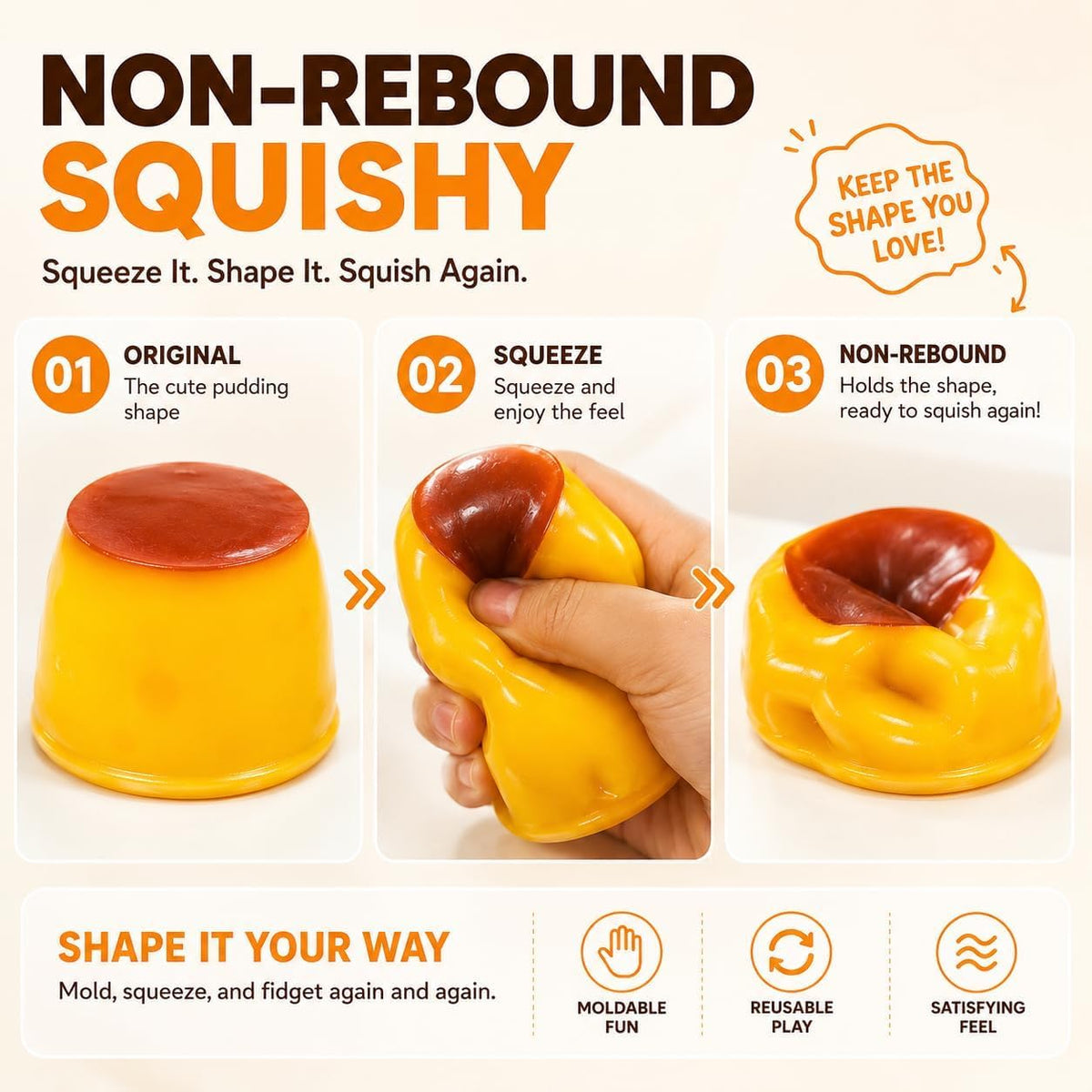 سكوشي بودينج الكراميل المقرمش | Crunchy Caramel Pudding Squishy – Stress Relief Toy