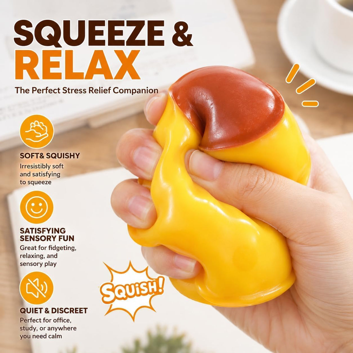 سكوشي بودينج الكراميل المقرمش | Crunchy Caramel Pudding Squishy – Stress Relief Toy