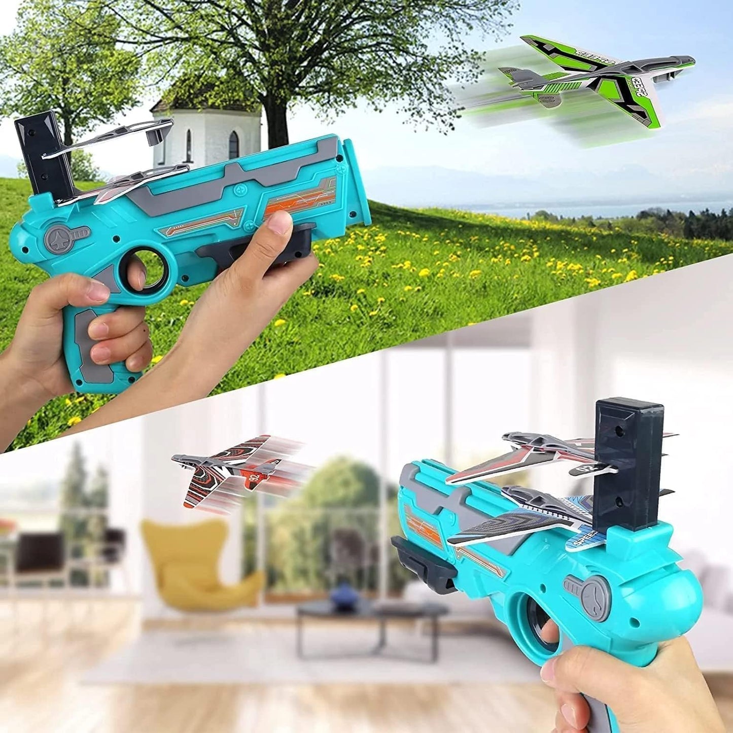 مسدس إطلاق الطائرات الشراعية للأطفال – Air Battle Launcher مع 4 طائرات فوم