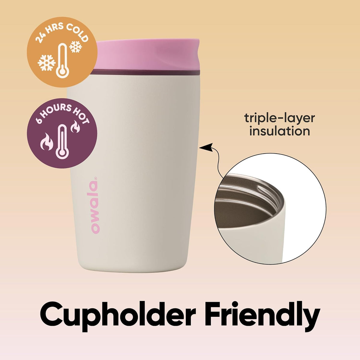 مج Owala SmoothSip ستانلس ستيل معزول 590 مل – أبيض Cloudscape | Owala SmoothSip Insulated Stainless Steel Coffee Tumbler – 590ml, White Cloudscape