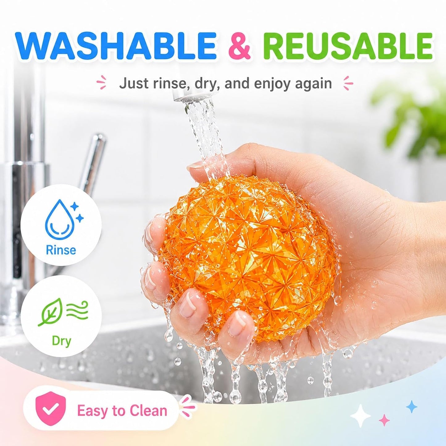 سكوشي الكرة الكريستالية الماسية للأطفال لتخفيف التوتر – لعبة ضغط حسية ناعمة | Crystal Diamond Ball Squishy Stress Relief Toy for Kids – Soft Sensory Fidget Squeeze Toy