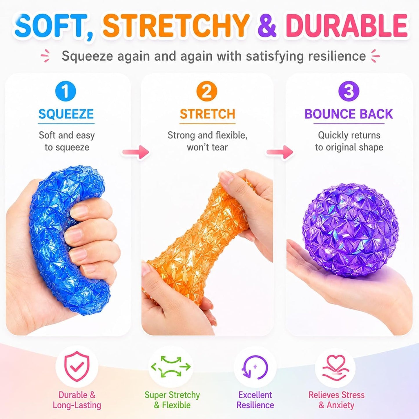 سكوشي الكرة الكريستالية الماسية للأطفال لتخفيف التوتر – لعبة ضغط حسية ناعمة | Crystal Diamond Ball Squishy Stress Relief Toy for Kids – Soft Sensory Fidget Squeeze Toy