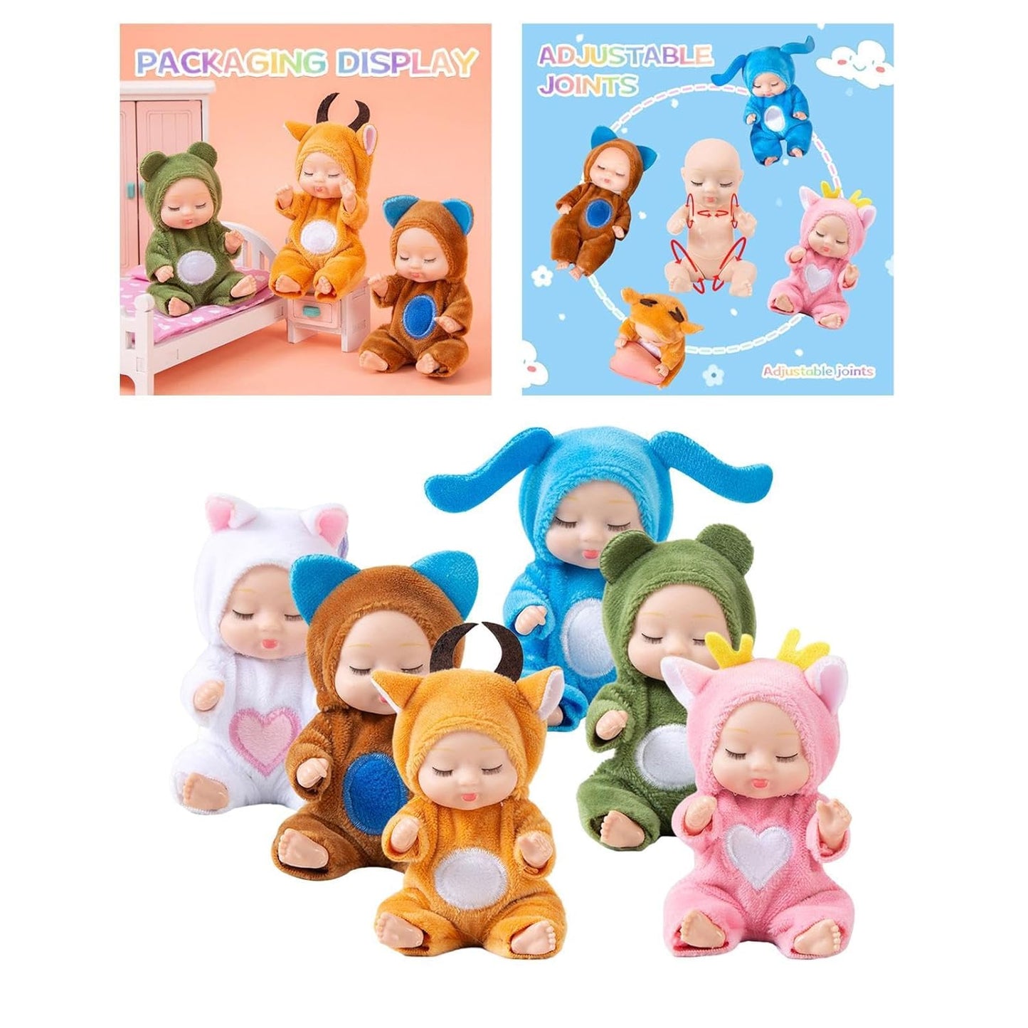 دمية الأطفال النائمة ببدلة الحيوانات المفصلية | Sleeping Baby Animal Doll
