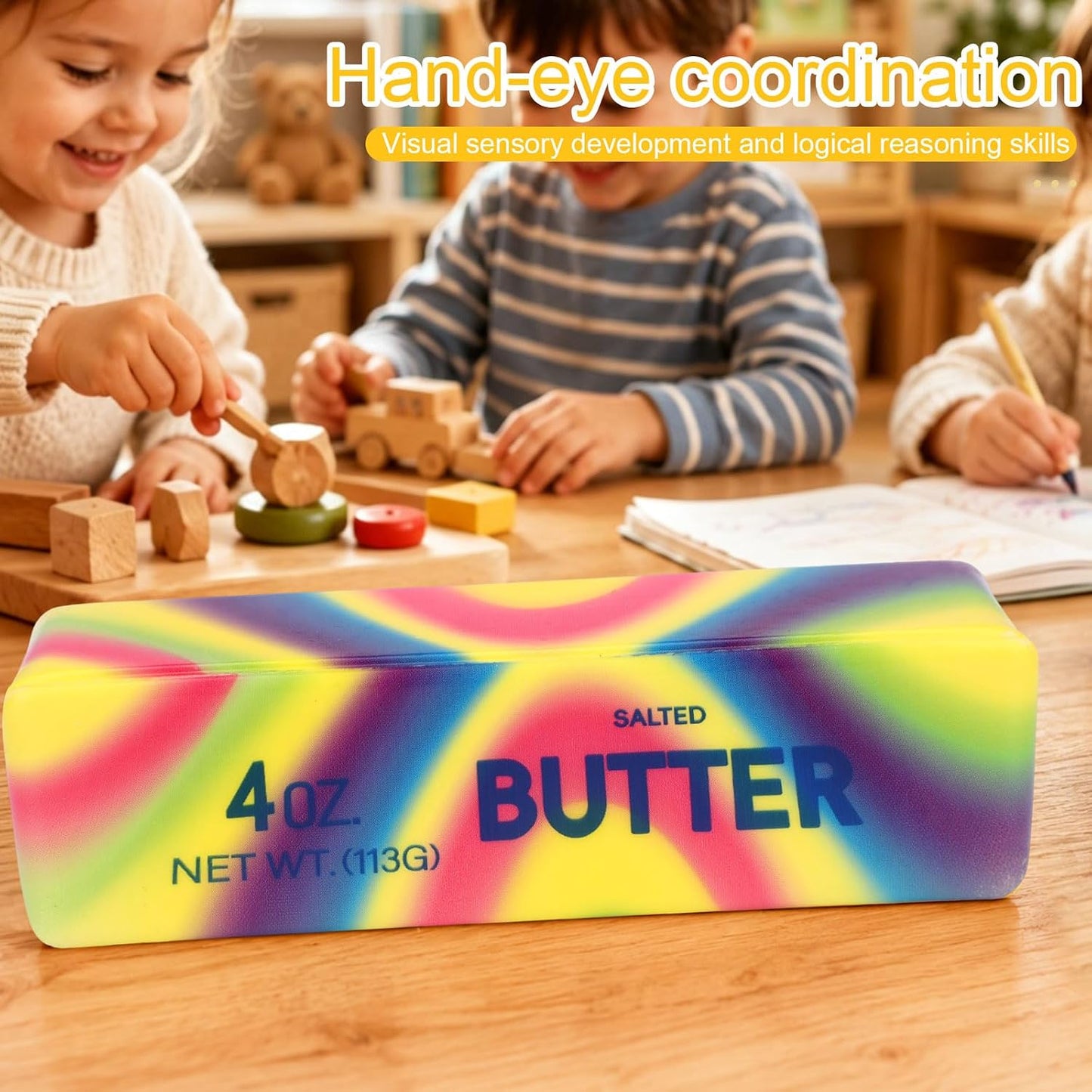 سكووشي الزبدة قوس قزح | Rainbow Butter Squishy – Soft Sensory Toy 🌈🧈