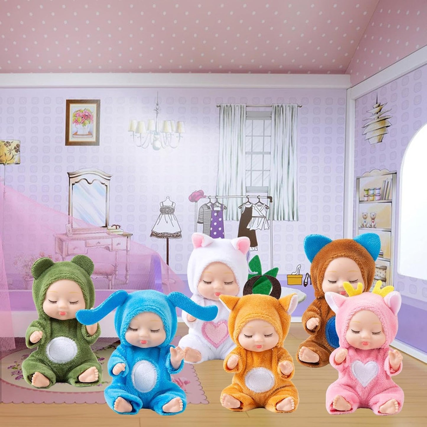 دمية الأطفال النائمة ببدلة الحيوانات المفصلية | Sleeping Baby Animal Doll