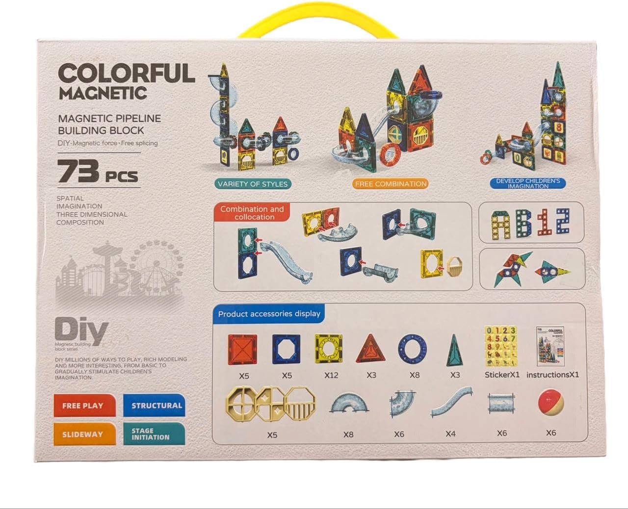مكعبات البناء المغناطيسية مع مسار الكرات – 73 قطعة (Magnetic Marble Run Building Blocks)
