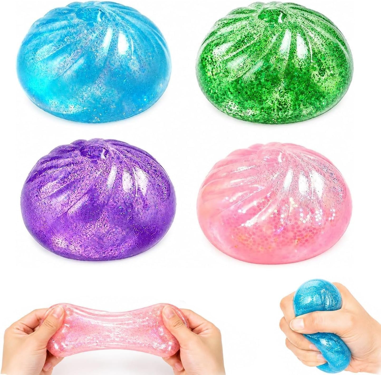 سكويشي دملينج كريستال بالجليتر – لعبة ضغط شفافة مضادة للتوتر (Crystal Glitter Dumpling Squishy)