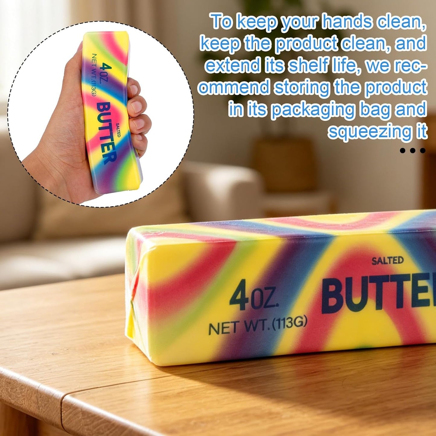 سكووشي الزبدة قوس قزح | Rainbow Butter Squishy – Soft Sensory Toy 🌈🧈