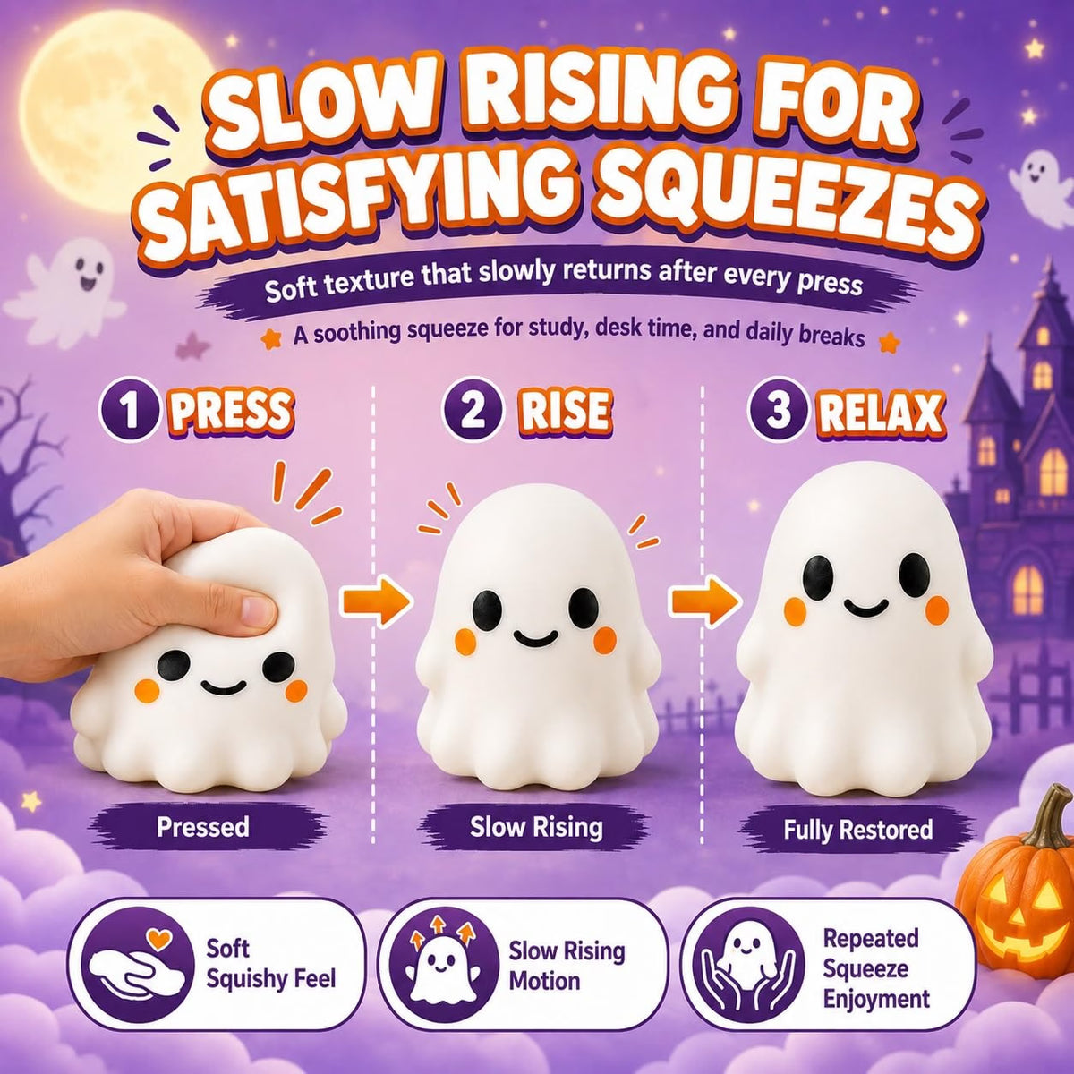 لعبة الشبح السكوشي لتخفيف التوتر | Ghost Squishy Stress Relief & Fidget Toy