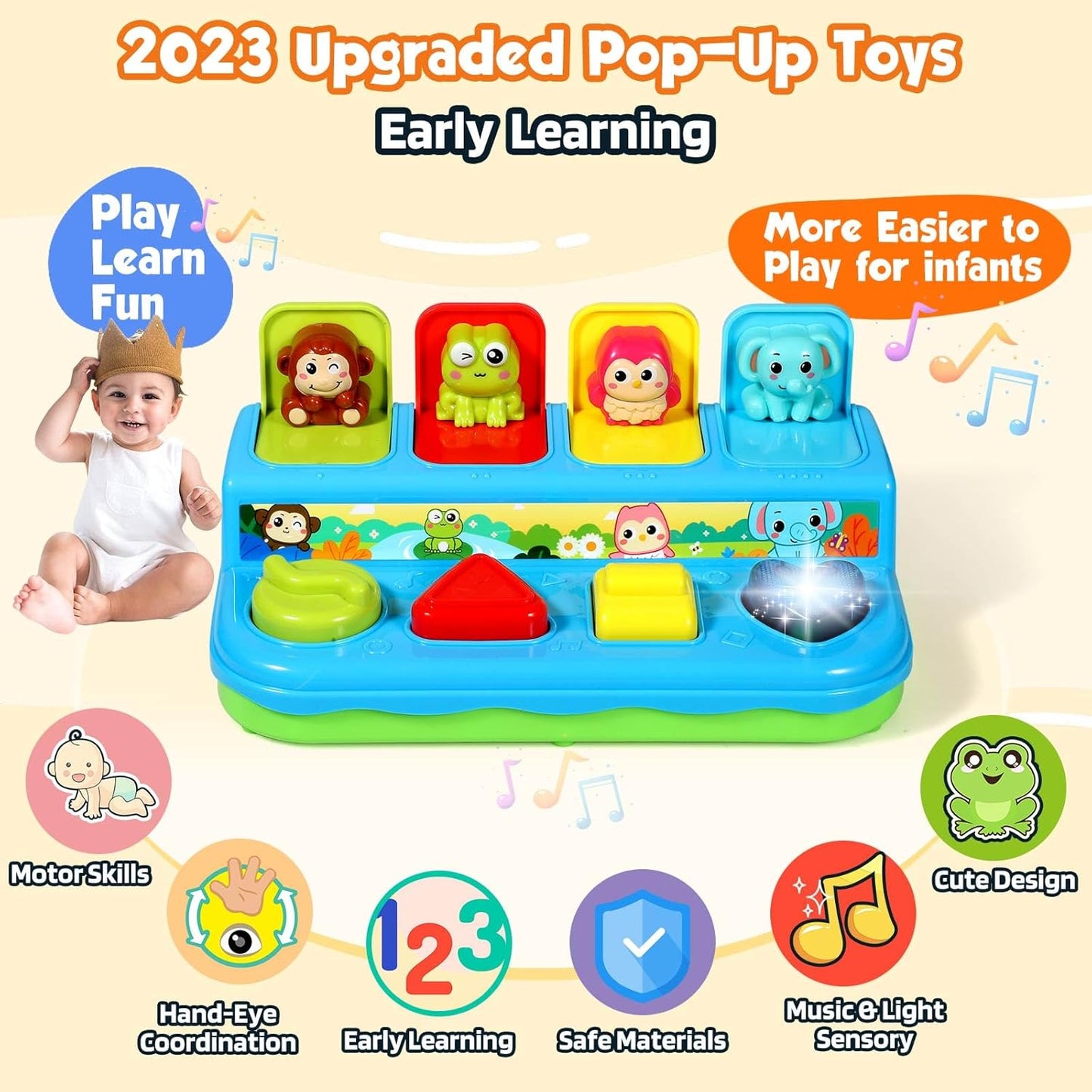 لعبة الحيوانات المنبثقة التعليمية للأطفال مع موسيقى وأضواء | Pop-Up Animals Early Learning Toy