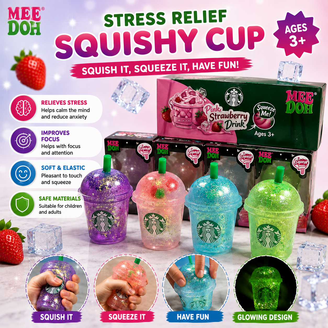 سكووشي كوب ستاربكس اللامع | Glitter Starbucks Cup Squishy – Sensory Toy