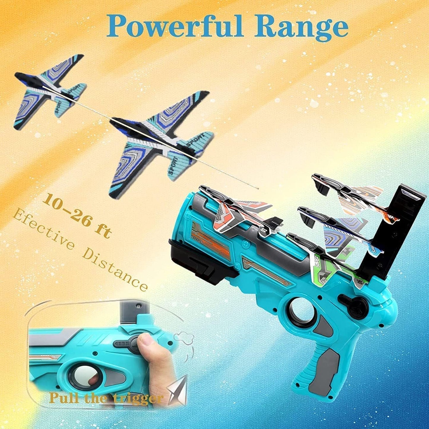 مسدس إطلاق الطائرات الشراعية للأطفال – Air Battle Launcher مع 4 طائرات فوم