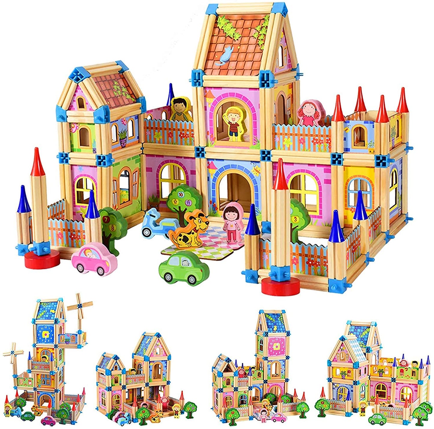 مجموعة بناء المدينة الخشبية التعليمية للأطفال | Wooden Magnetic Construction Village Set