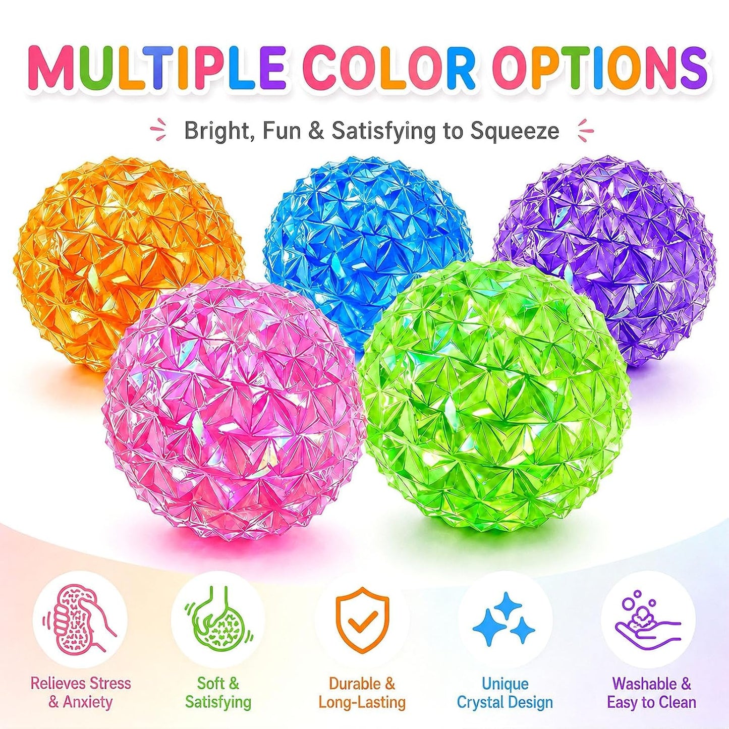 سكوشي الكرة الكريستالية الماسية للأطفال لتخفيف التوتر – لعبة ضغط حسية ناعمة | Crystal Diamond Ball Squishy Stress Relief Toy for Kids – Soft Sensory Fidget Squeeze Toy
