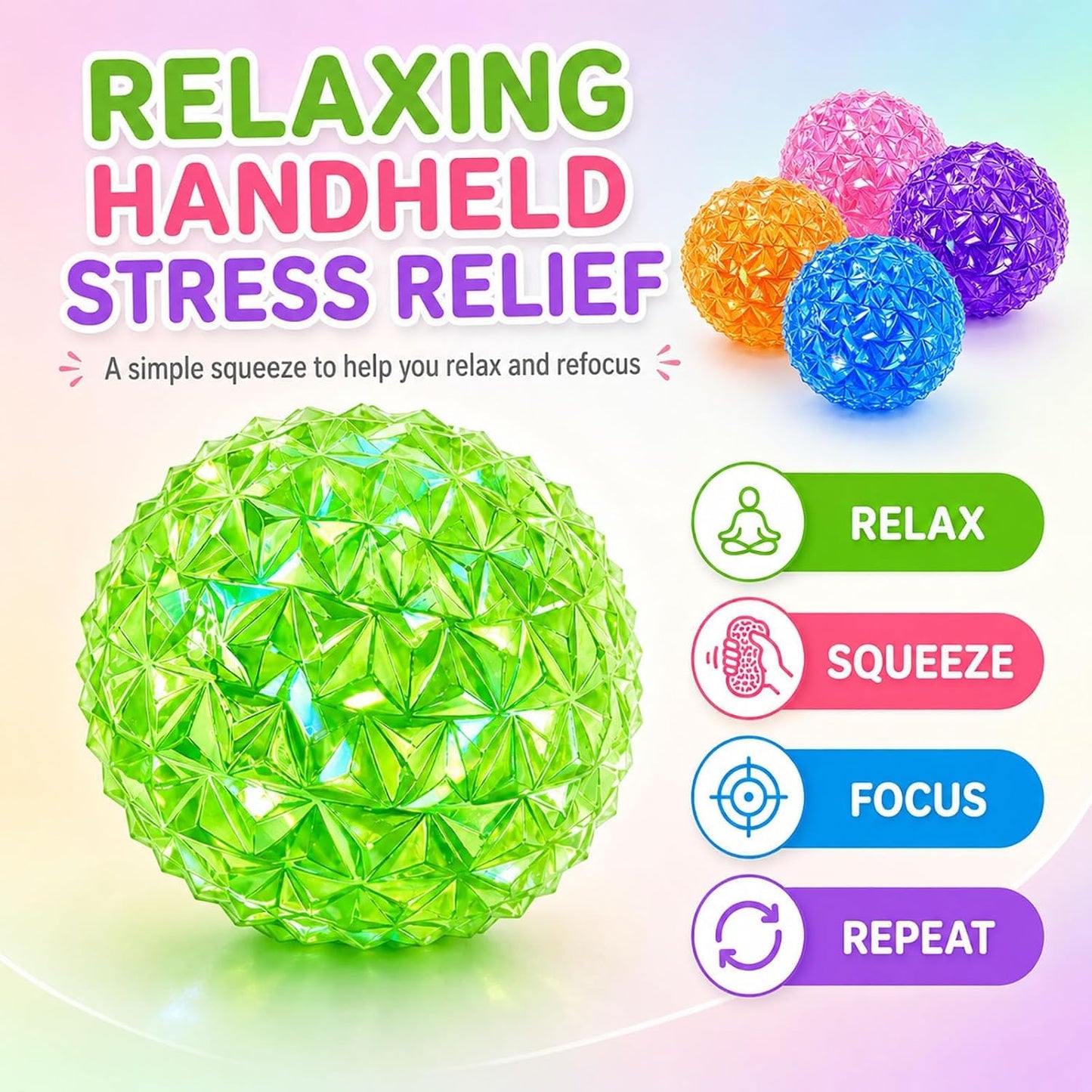 سكوشي الكرة الكريستالية الماسية للأطفال لتخفيف التوتر – لعبة ضغط حسية ناعمة | Crystal Diamond Ball Squishy Stress Relief Toy for Kids – Soft Sensory Fidget Squeeze Toy