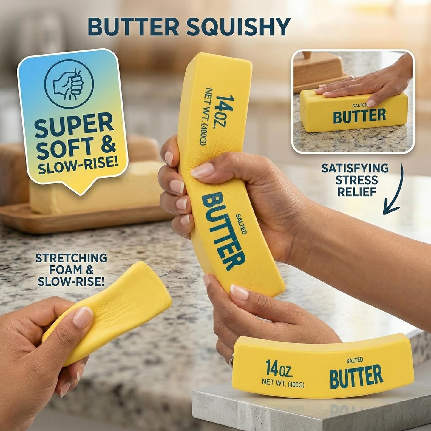 سكويشي زبدة مرن – لعبة ضغط مضادة للتوتر (Butter Squishy Stress Toy)