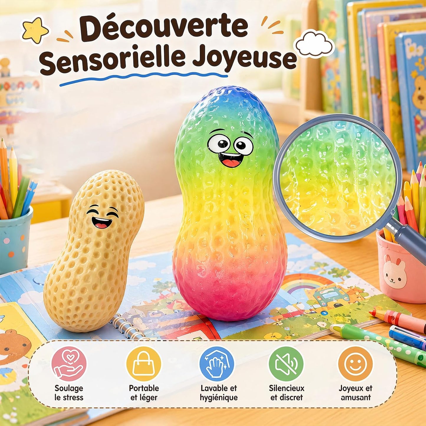 سكووشي الفول السوداني المرح | Funny Peanut Squishy Toy – Soft Stress Relief Toy 🥜😄