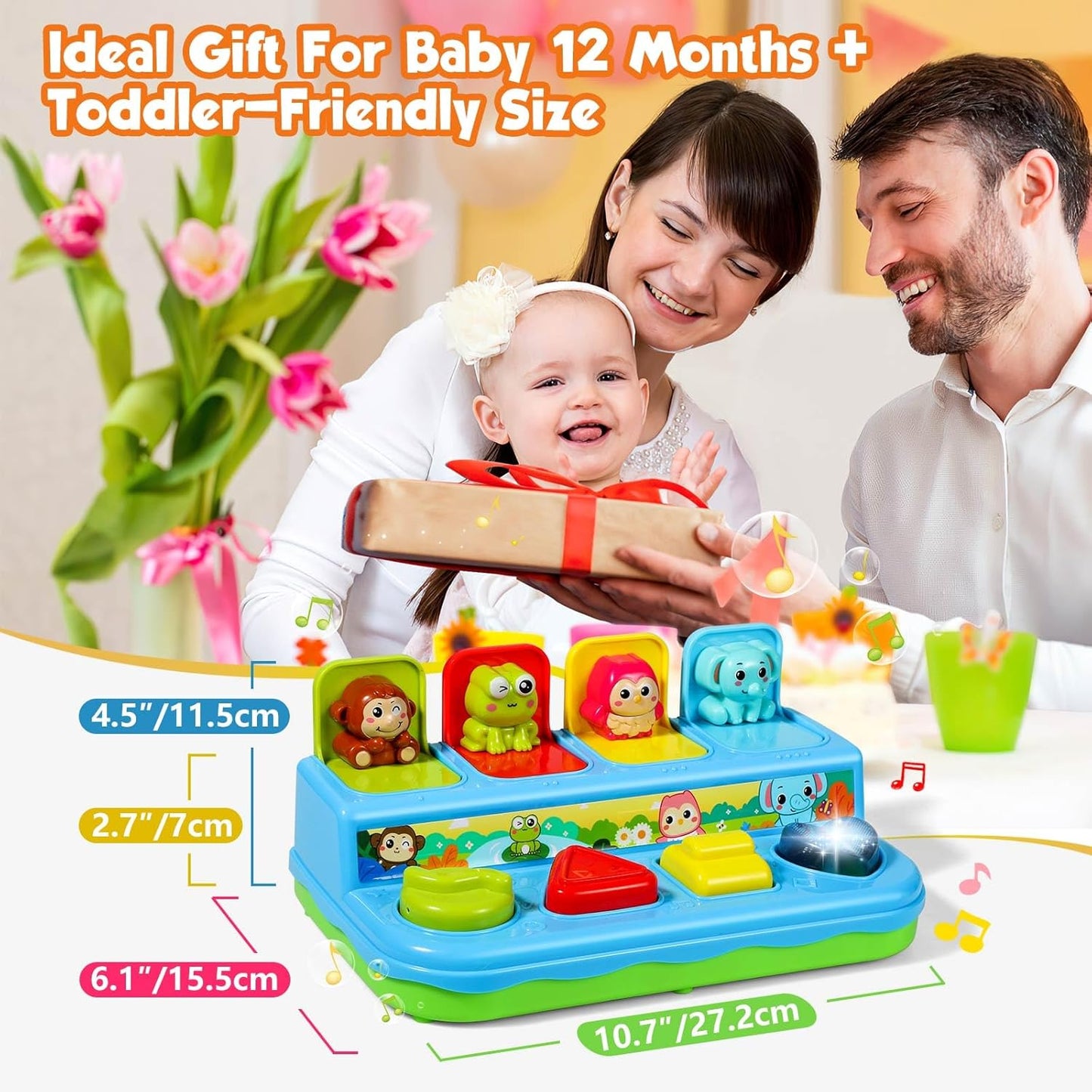 لعبة الحيوانات المنبثقة التعليمية للأطفال مع موسيقى وأضواء | Pop-Up Animals Early Learning Toy