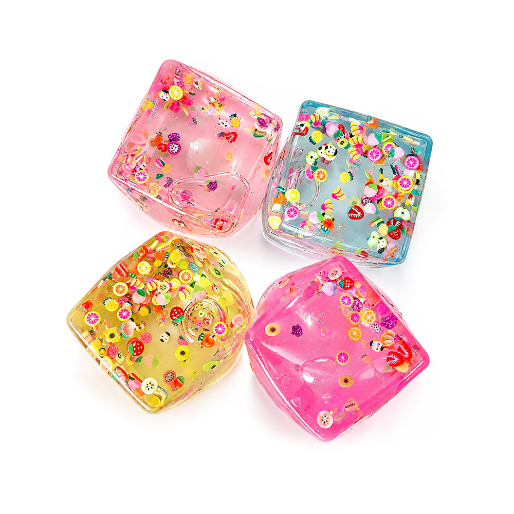 مكعب سكويشي جل شفاف بالفواكه – لعبة ضغط مضادة للتوتر (Fruit Gel Squishy Cube)