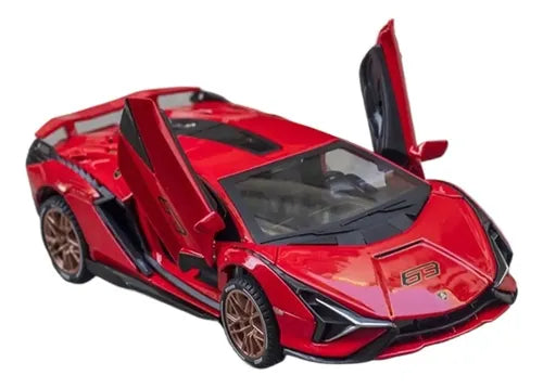مجسم سيارة سوبر رياضية حمراء بمقياس 1:32 – تصميم فاخر بأبواب متحركة | 1:32 Red Supercar Die-Cast Model – Premium Collectible with Opening Doors