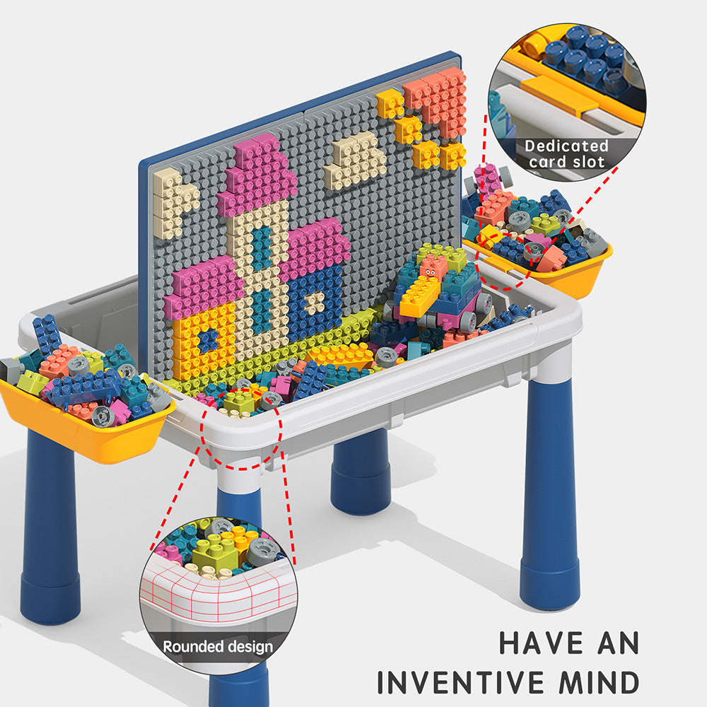 5-in-1 Multi-Function Building & Drawing Table Set with 88 Large Blocks | طاولة الألعاب والبناء متعددة الوظائف 5 في 1 مع 88 قطعة ليجو كبيرة وكرسي