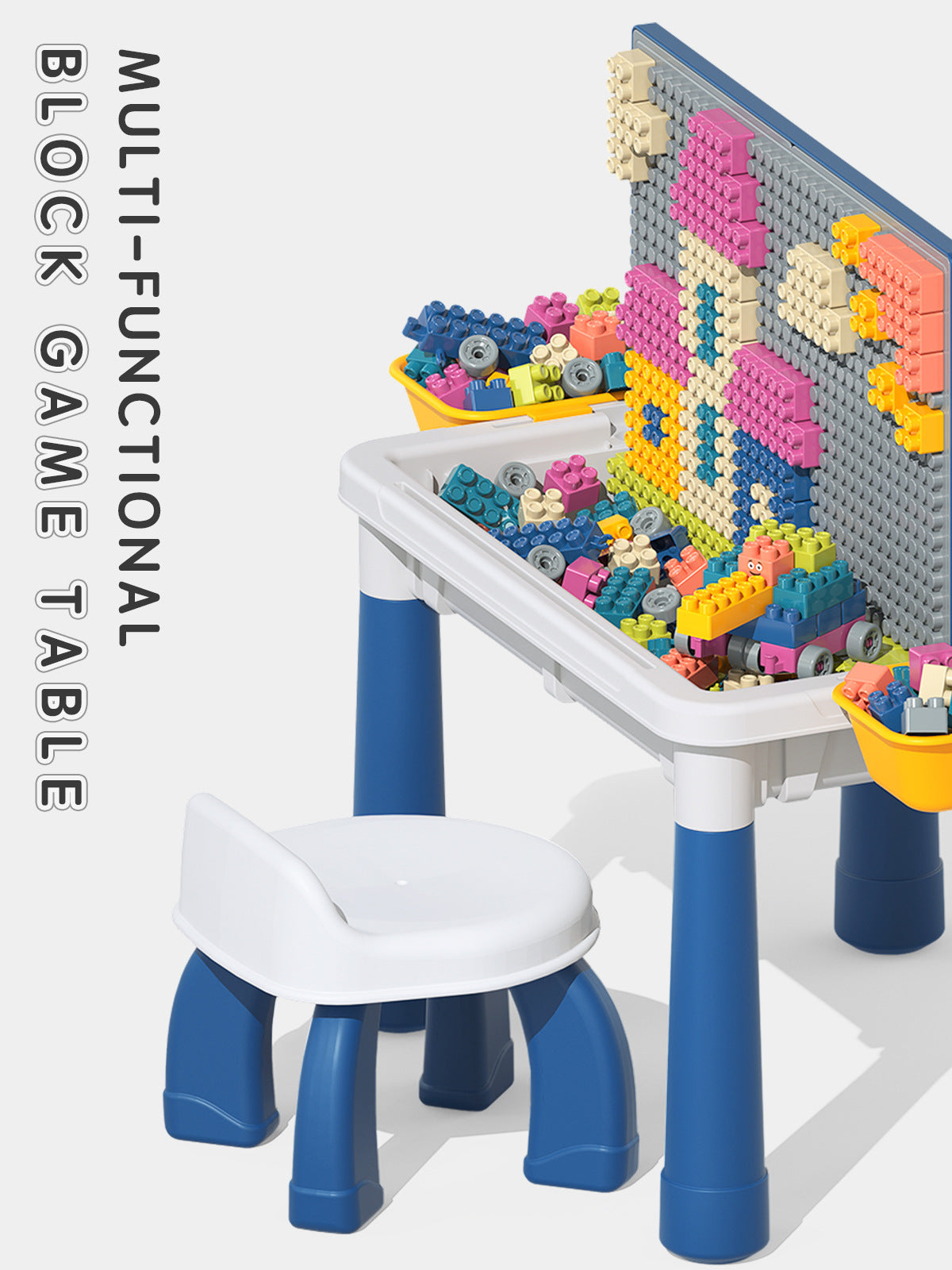 5-in-1 Multi-Function Building & Drawing Table Set with 88 Large Blocks | طاولة الألعاب والبناء متعددة الوظائف 5 في 1 مع 88 قطعة ليجو كبيرة وكرسي
