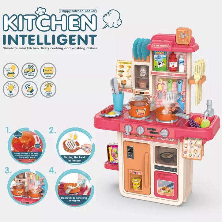 مطبخ الأطفال التفاعلي بالبخار والإضاءة مع 42 قطعة | Kids Interactive Kitchen Playset with Steam